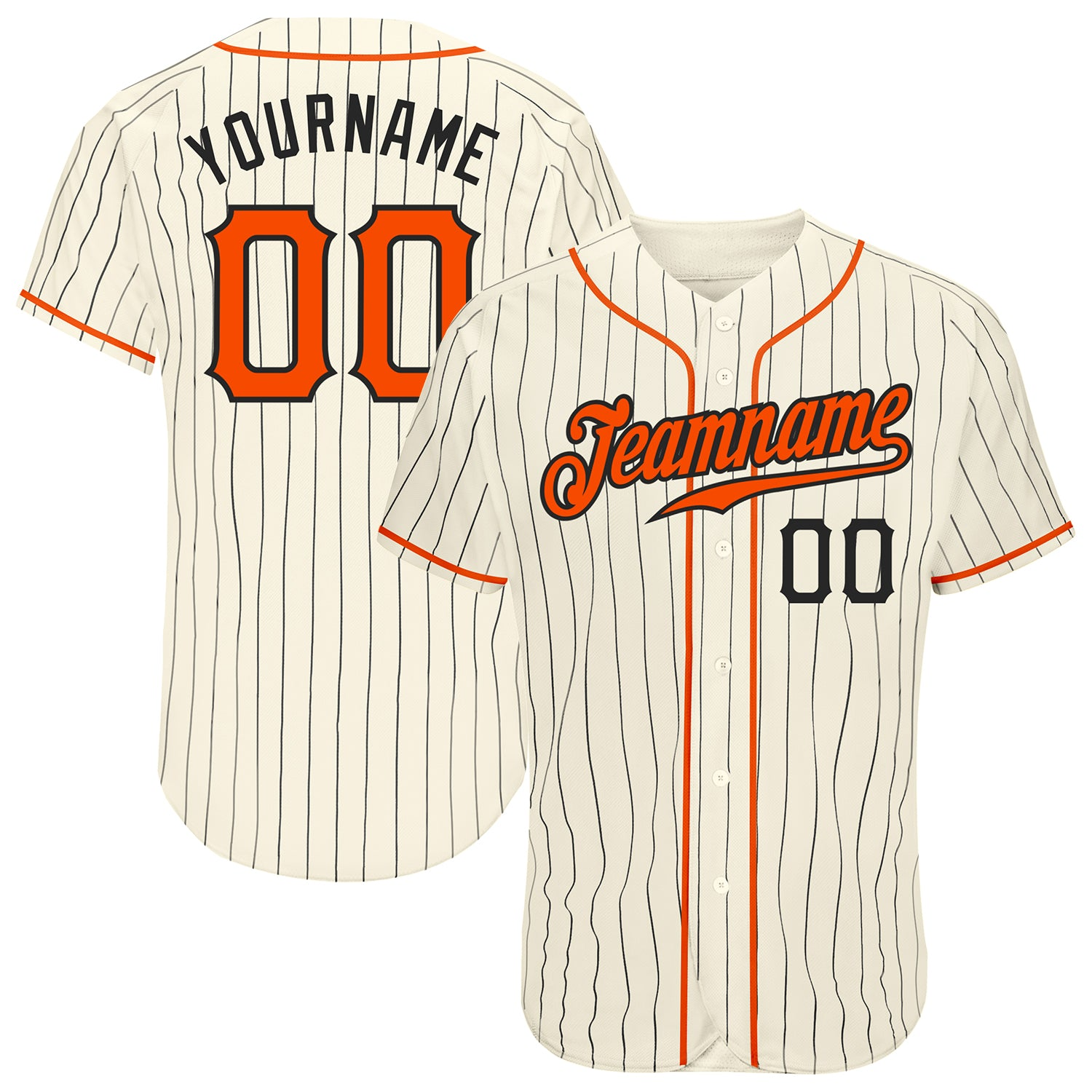 Custom Cream Black Pinstripe Orange-Black Baseball Jersey- JS50