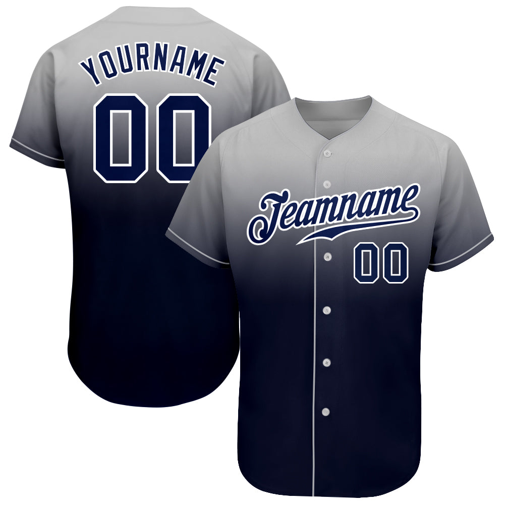 Custom Gray Navy-White Authentic Fade Fashion Baseball Jersey- JS40