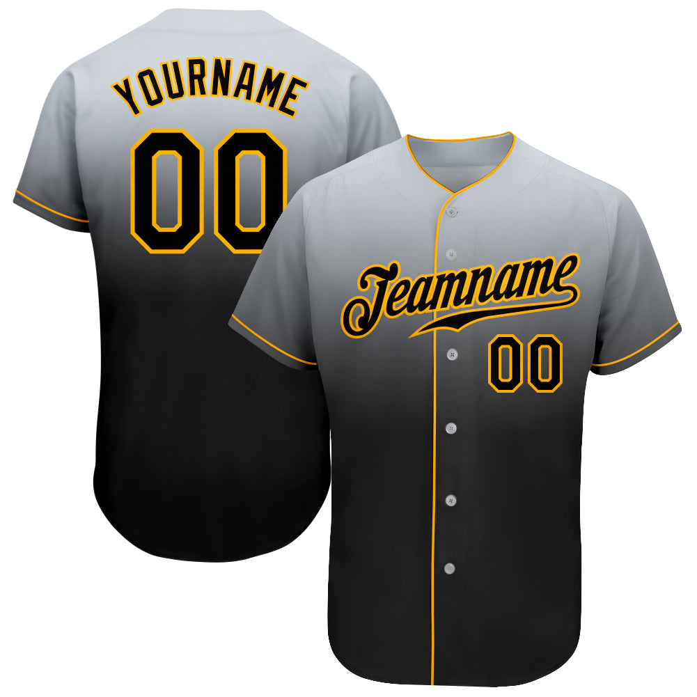 Custom Gray Black-Gold Fade Fashion Baseball Jersey- JS46