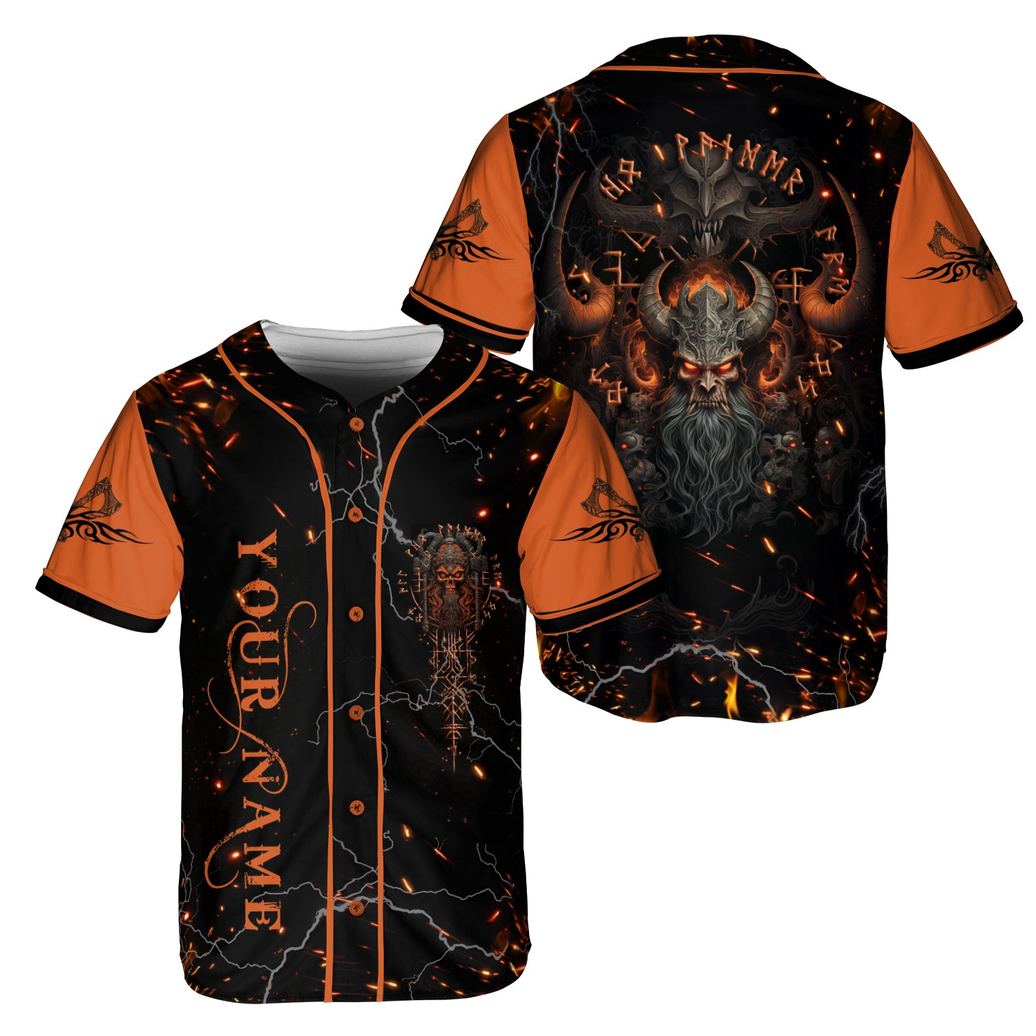 Flame Nordic Viking Warrior Skull Custom Baseball Jersey - JS51