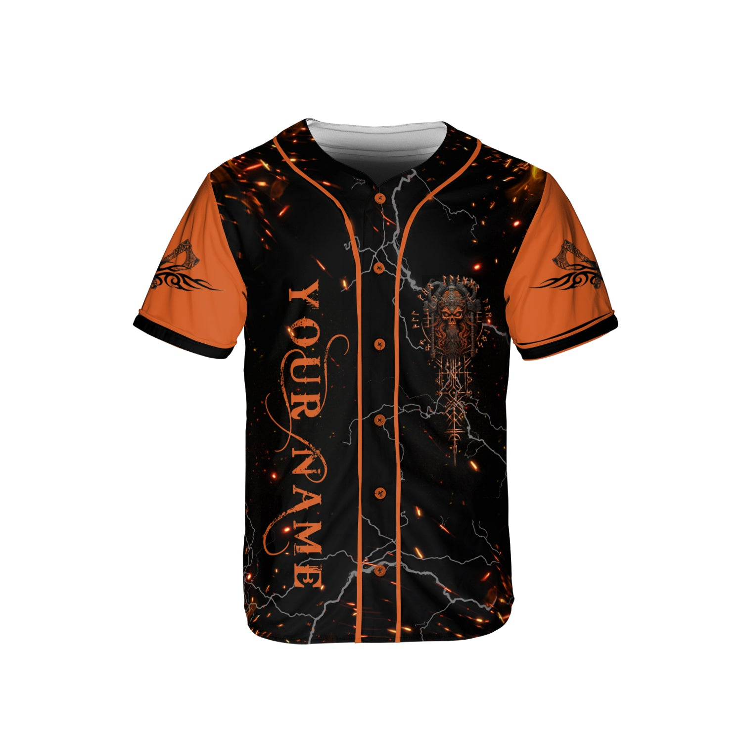 Flame Nordic Viking Warrior Skull Custom Baseball Jersey - JS51 4