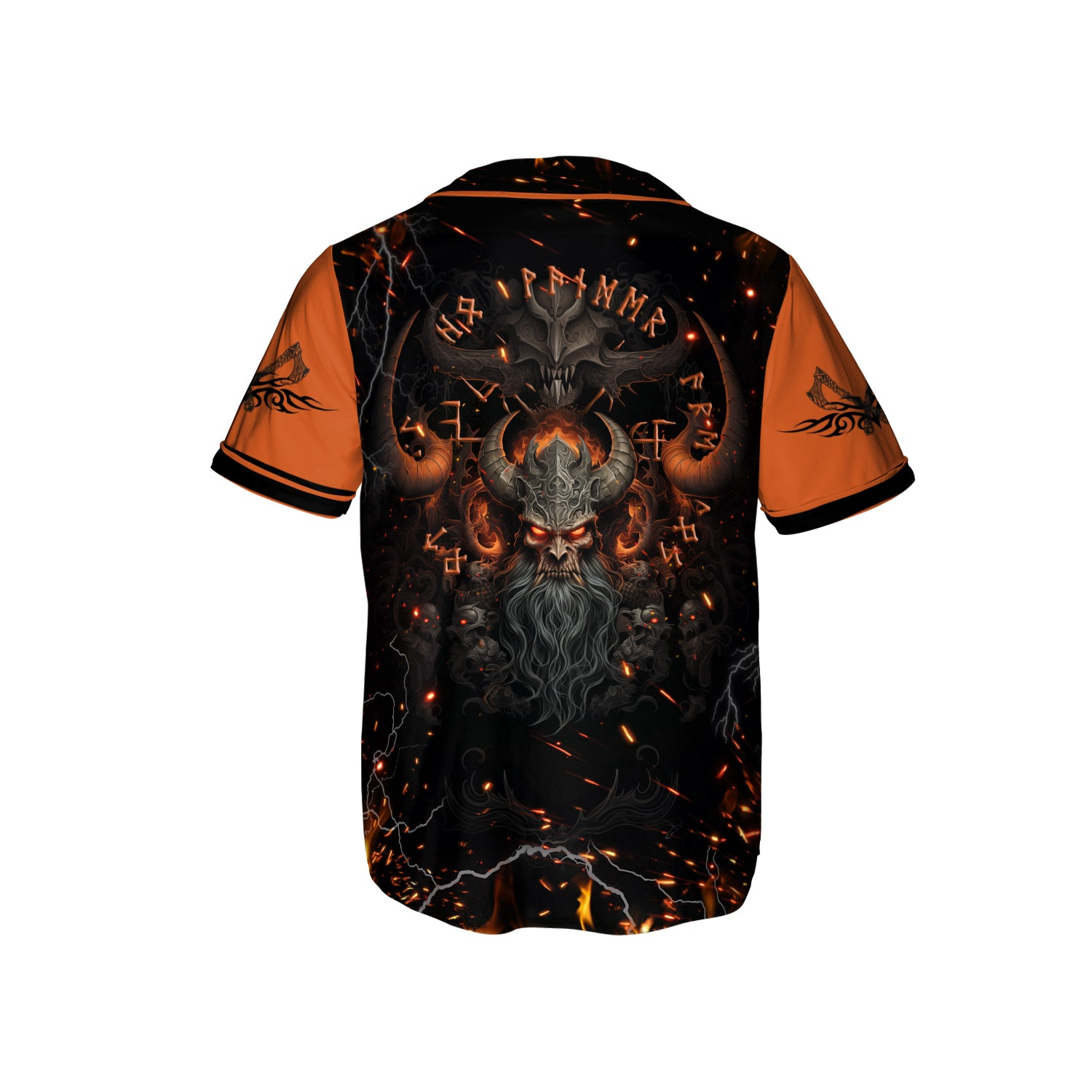 Flame Nordic Viking Warrior Skull Custom Baseball Jersey - JS51 3