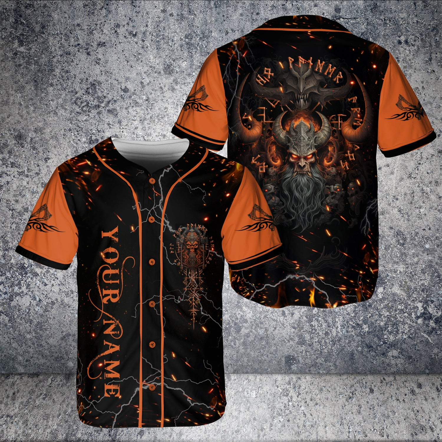 Flame Nordic Viking Warrior Skull Custom Baseball Jersey - JS51