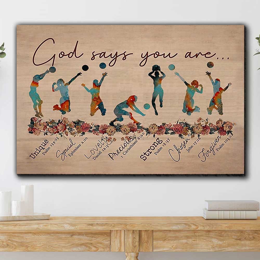 God says you are - Volleyball Brown Wooden Pattern canvas print wall art