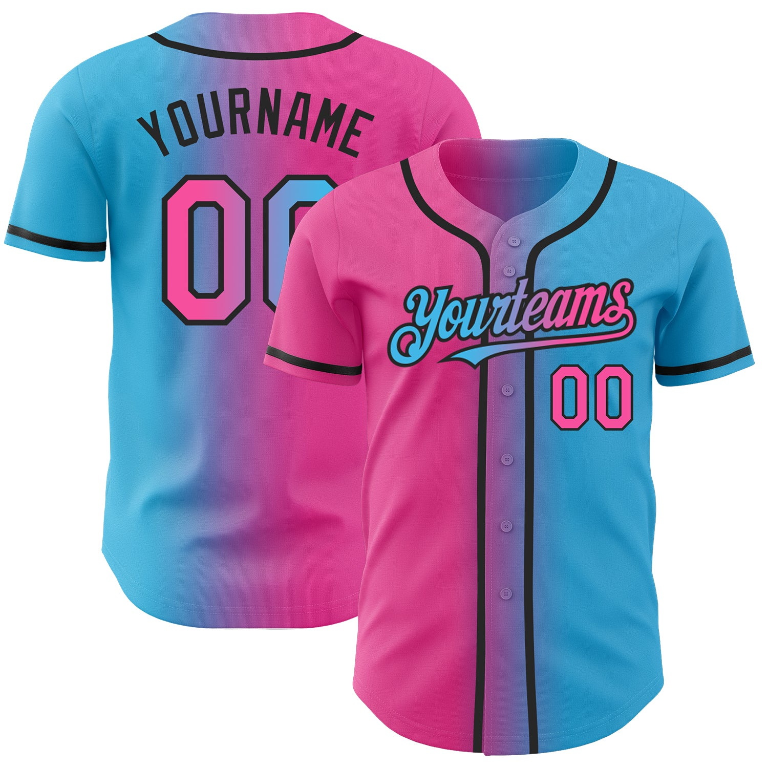 Custom Sky Blue Pink-Black Gradient Fashion Baseball Jersey- JC44