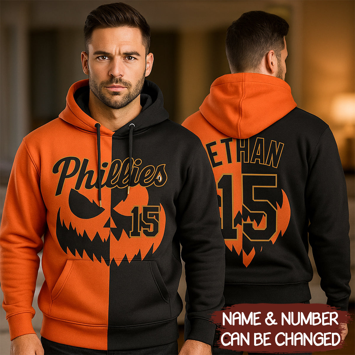 Custom Stitched Orange Black-Old Gold 3D Pattern Scary Faces Of Halloween Pumpkin Sports Pullover Sweatshirt Hoodie 3D - HD09