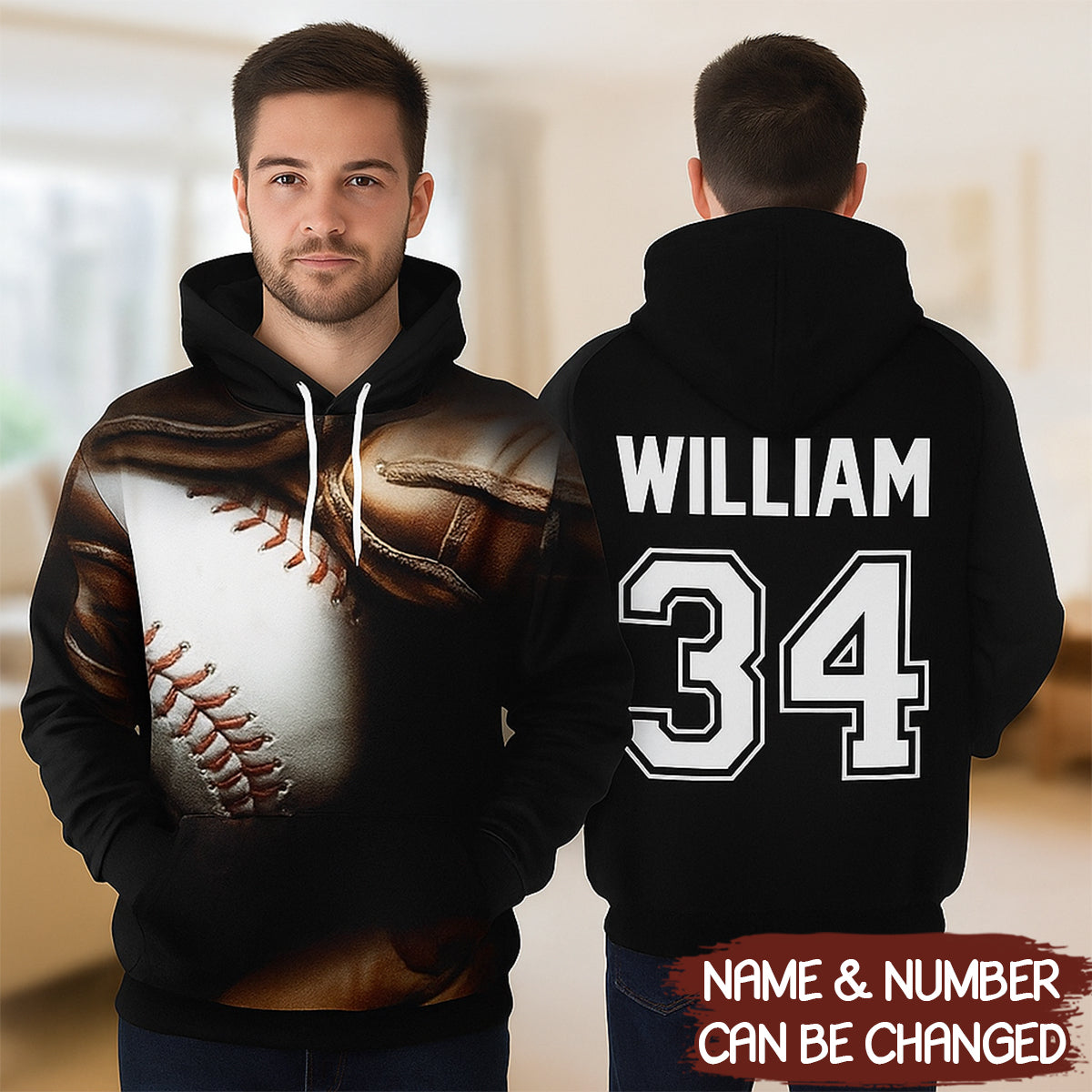 Custom Baseball Personalized Name Number Hoodie 3D - HD03