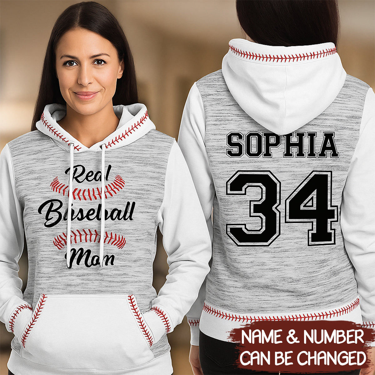 Personalized Baseball Mom Custom Name Number Hoodie 3D - HD04
