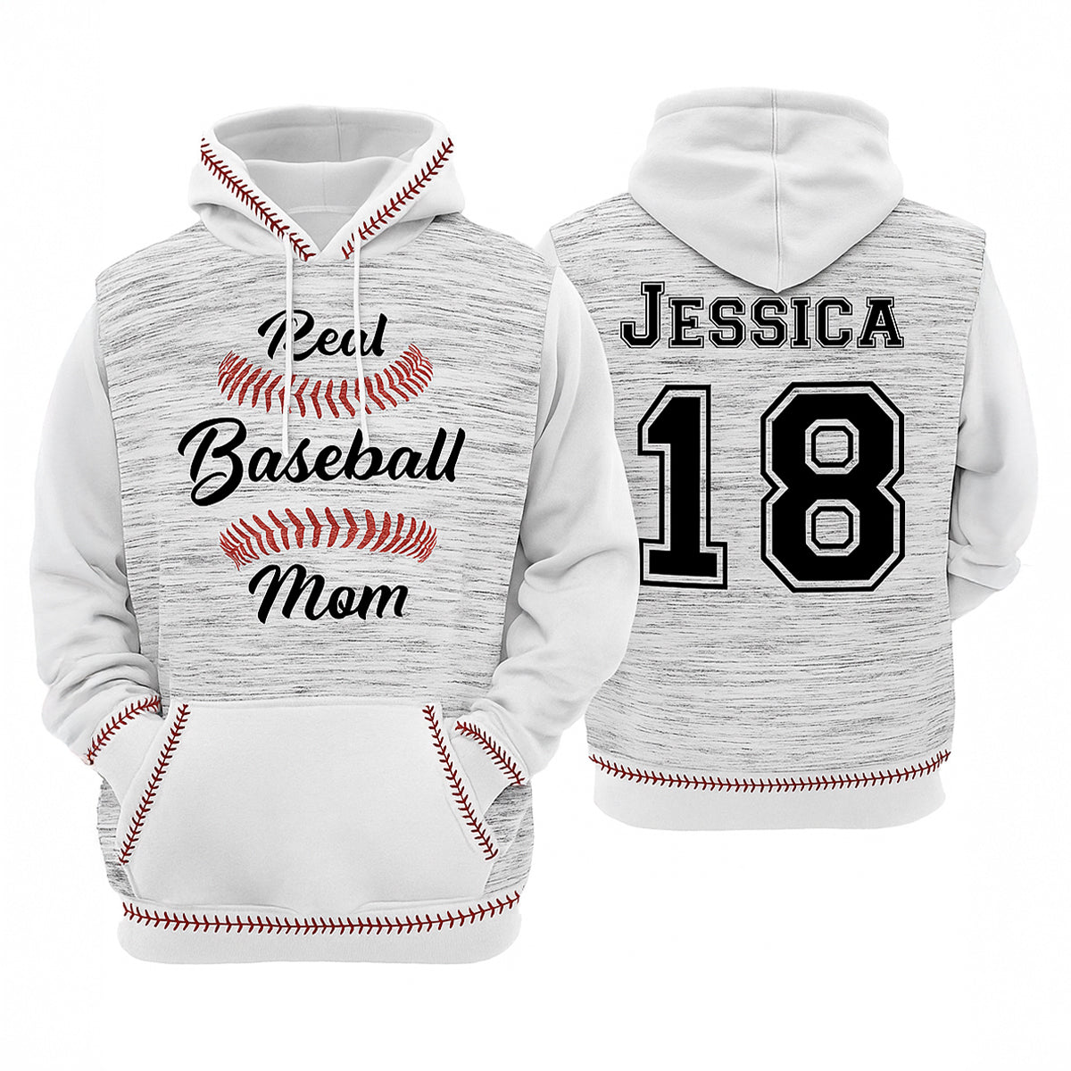 Personalized Baseball Mom Custom Name Number Hoodie 3D - HD04