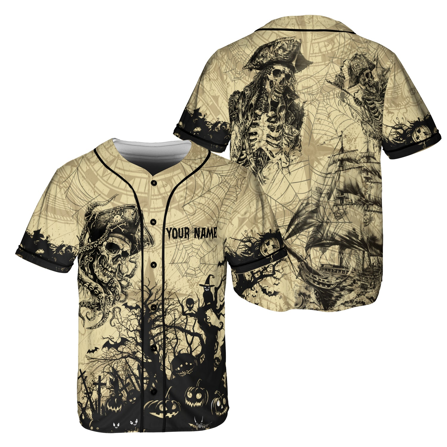 Personalized Halloween Skull Pirate Baseball Jersey - JS53