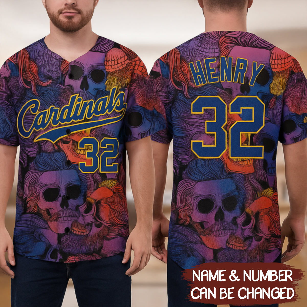 Personalized Halloween Horror Baseball, Custom 3D Pattern Halloween Skulls Authentic, Kid-Adult Team Baseball Jersey - JS10