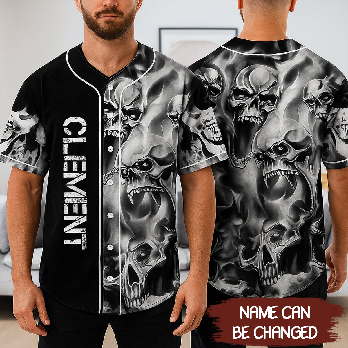 Liquid Smoke Skull Custom Baseball Jersey - JS11 3
