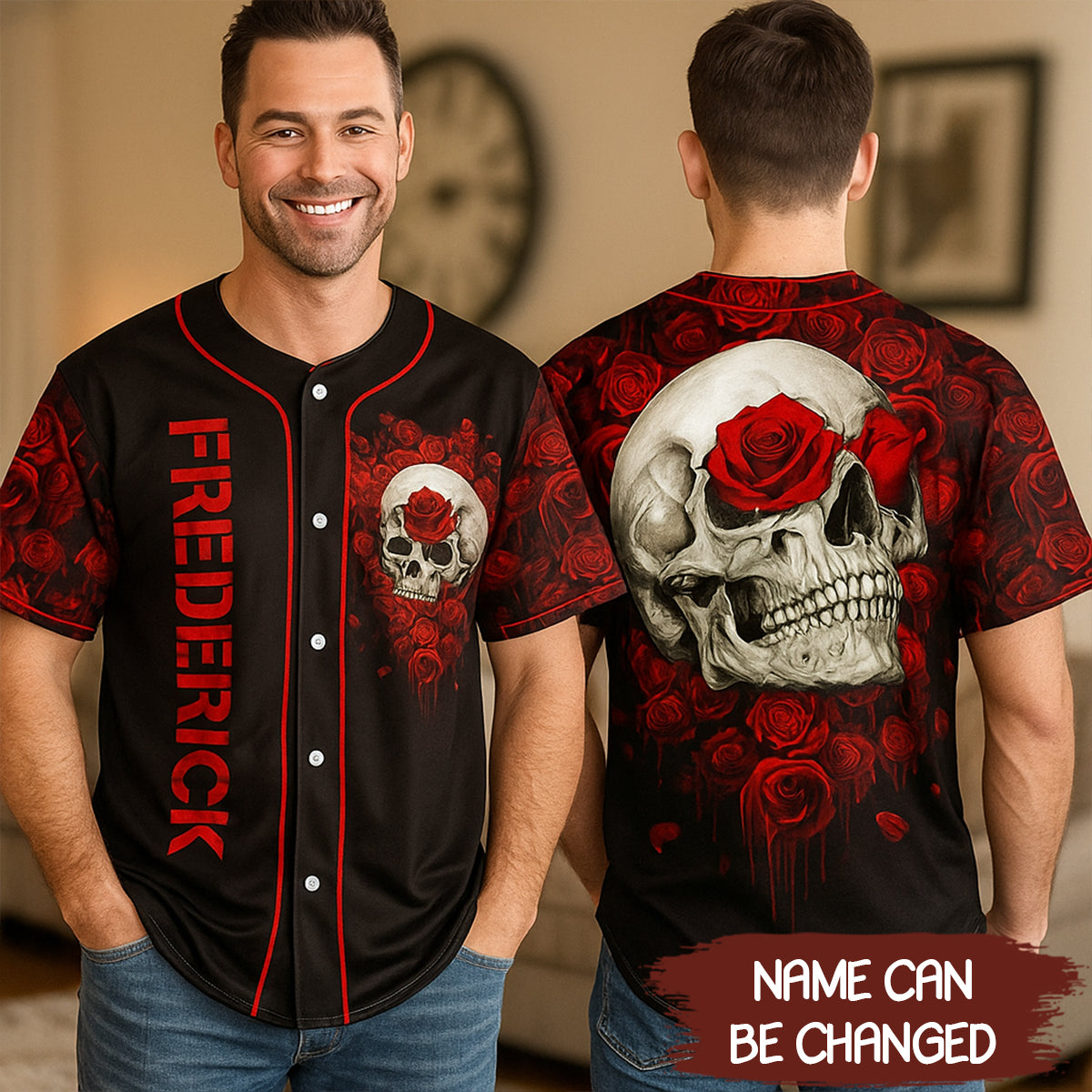 Custom Name Rose Skull Baseball Halloween Gift Jersey - JS12 3