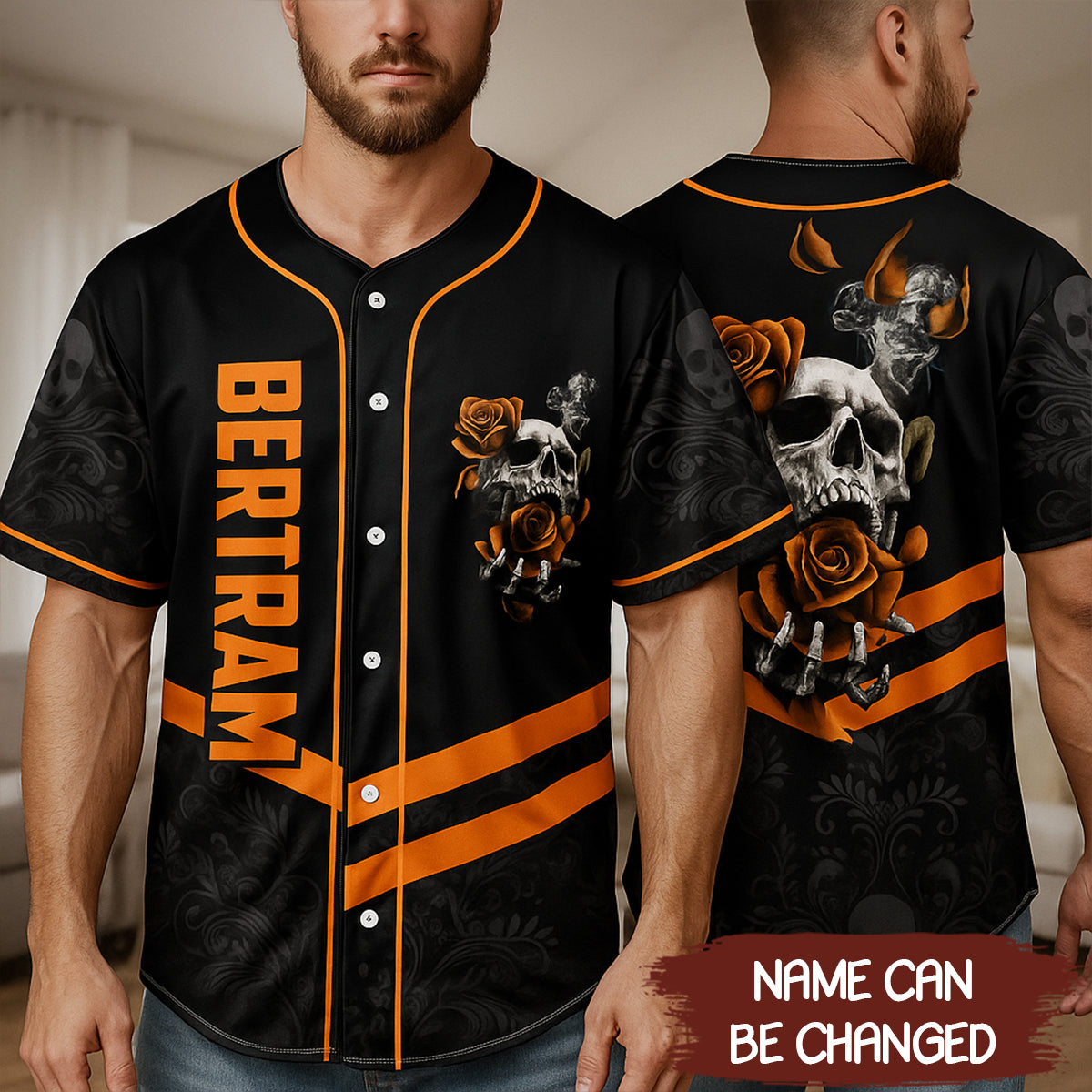 Orange Roses Sugar Skull Custom Baseball Jersey - JS15 3