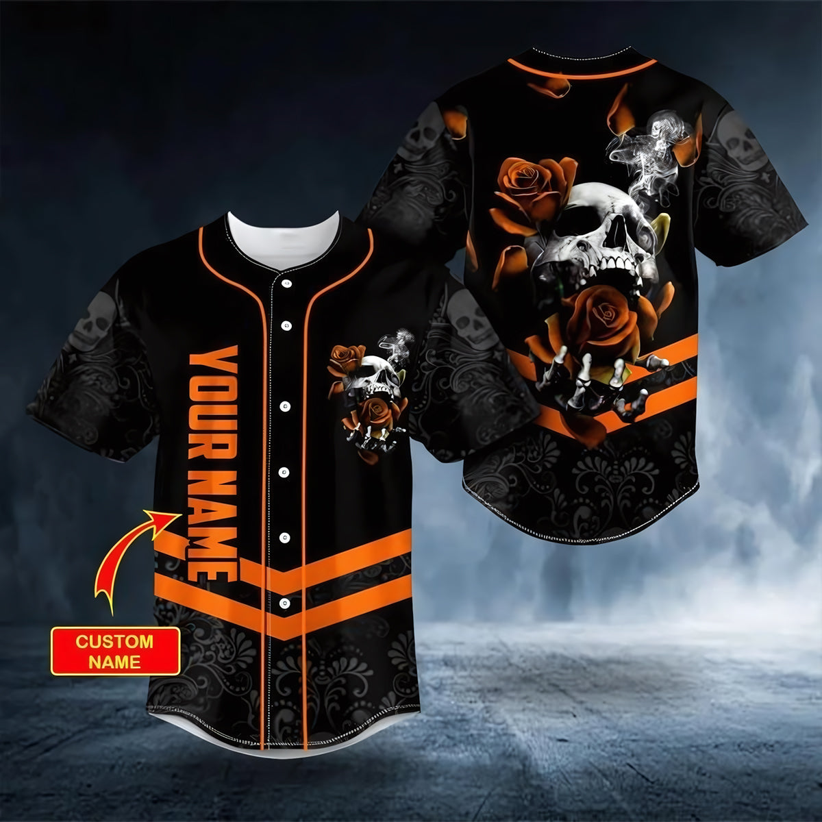 Orange Roses Sugar Skull Custom Baseball Jersey - JS15