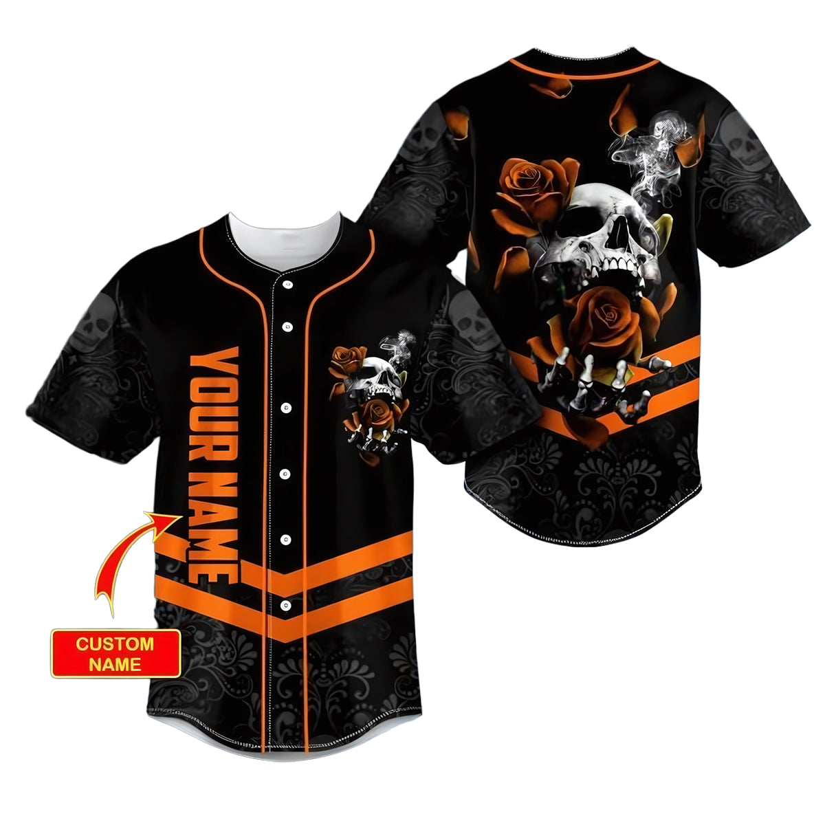 Orange Roses Sugar Skull Custom Baseball Jersey - JS15