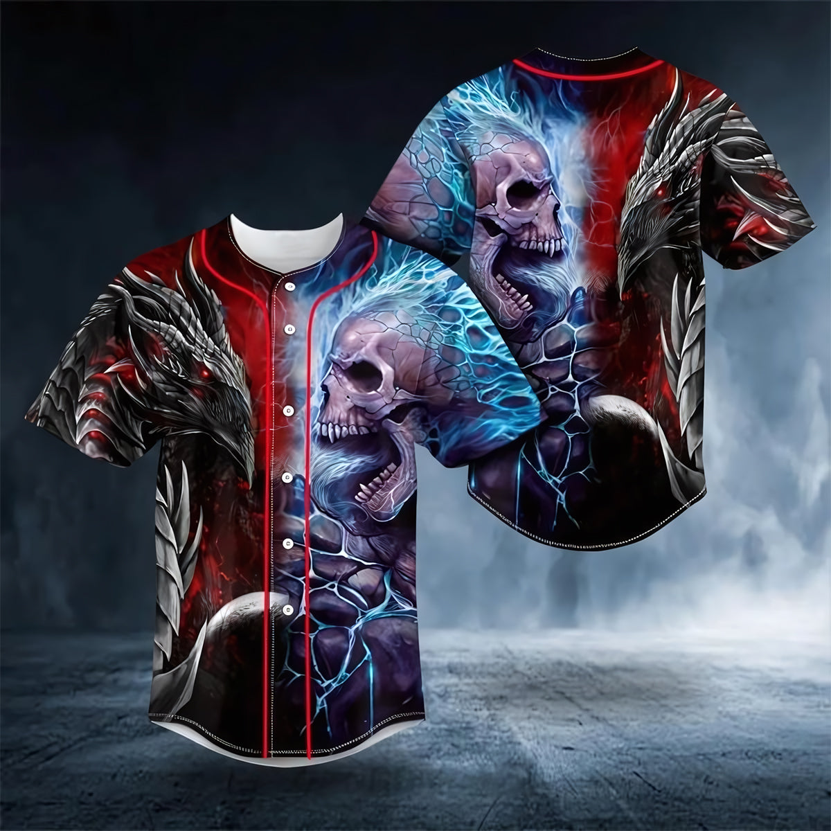 Fantasy Fire Dragon vs Blue Flame Skull Baseball Jersey - JS17 3