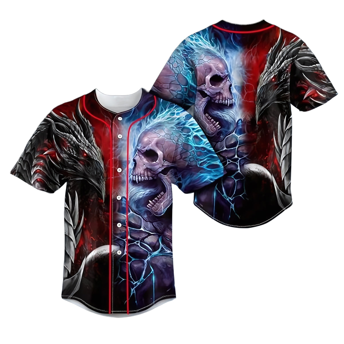Fantasy Fire Dragon vs Blue Flame Skull Baseball Jersey - JS17