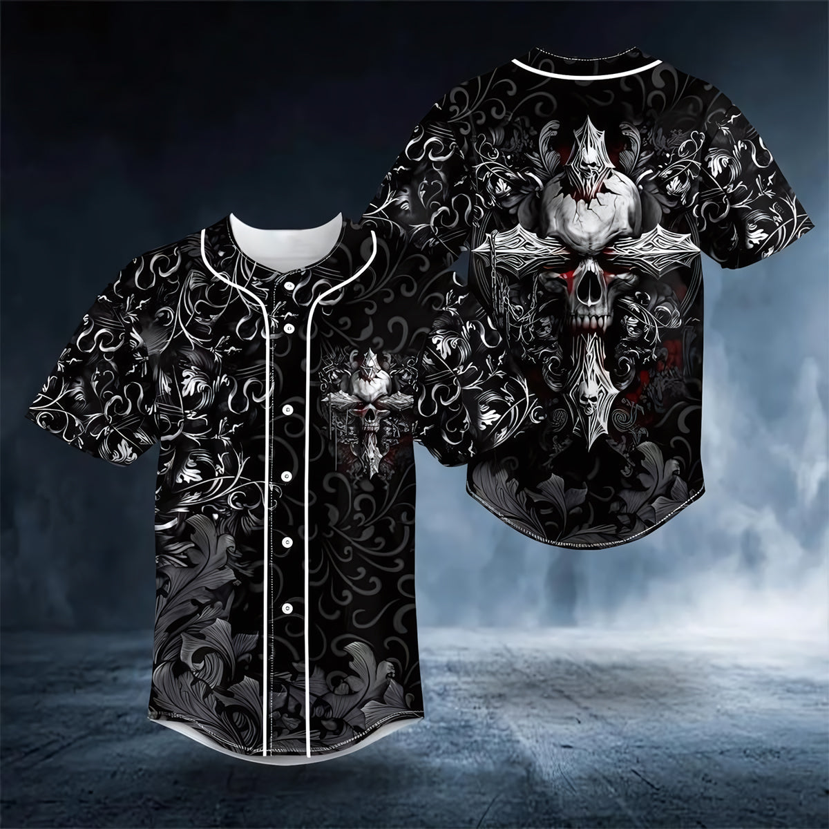 All Over Print Ghost Goat Skull Baseball Jersey, 3D Printed Hip Hop Tops, Love Skull Gift Jersey - JS18 3