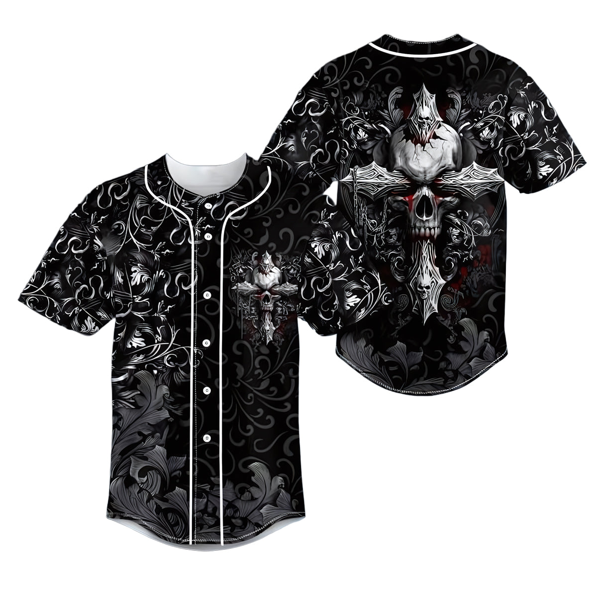 All Over Print Ghost Goat Skull Baseball Jersey, 3D Printed Hip Hop Tops, Love Skull Gift Jersey - JS18