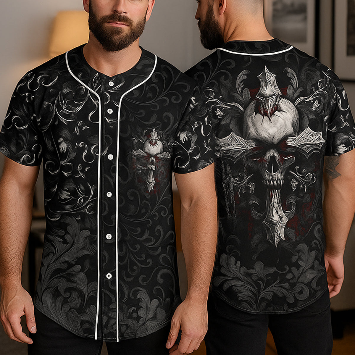 All Over Print Ghost Goat Skull Baseball Jersey, 3D Printed Hip Hop Tops, Love Skull Gift Jersey - JS18