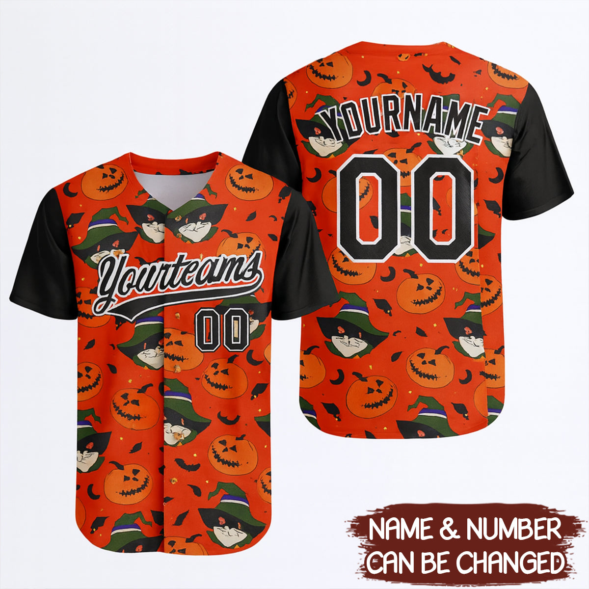 Custom Orange Black White 3D Halloween Authentic Baseball Jersey - JS02