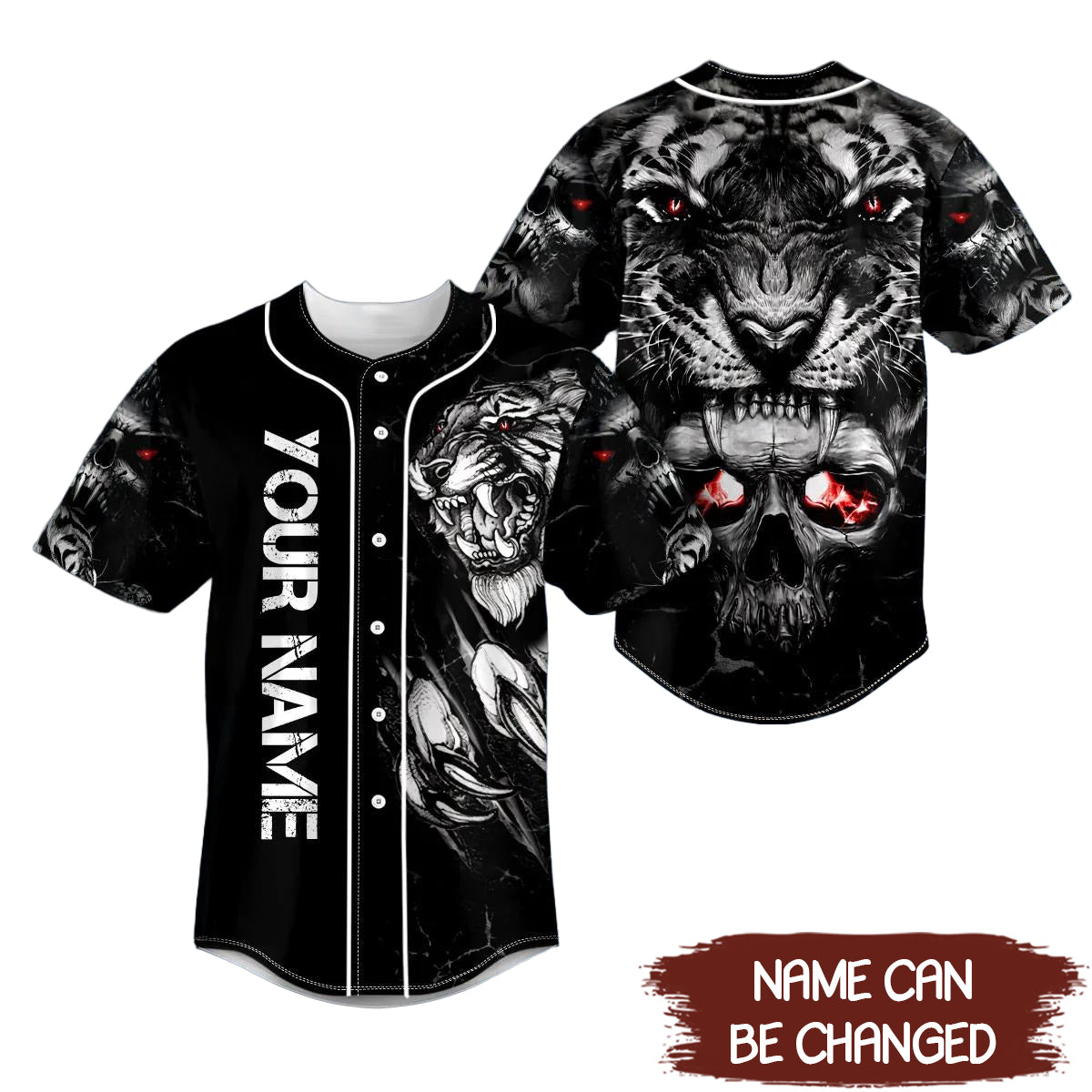 Custom Name Cool Tiger Death Skull 3D All Over Printed Baseball Jersey - JS22