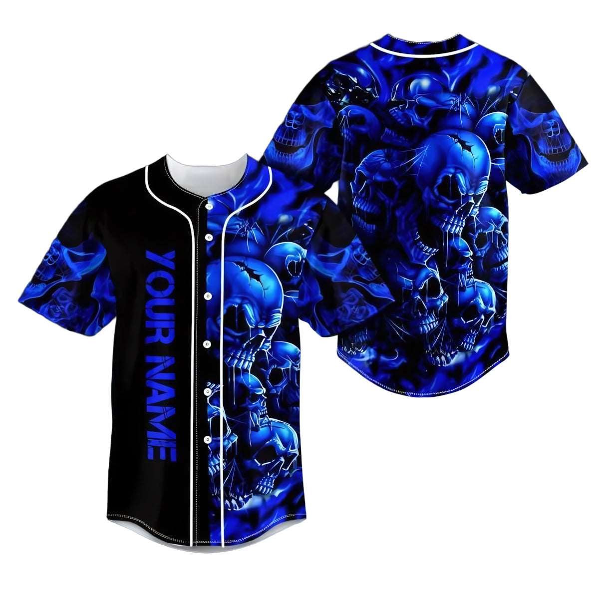 Black Blue Cracked Skull Custom Baseball Jersey - JS25