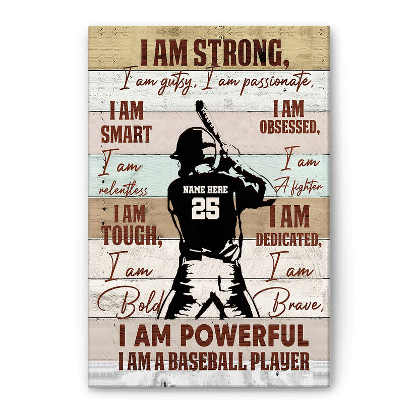 Personalized Baseball Canvas I Am A Baseball Player Motivational Wall Art Custom Name Number Home Decor for Son Boy Canvas