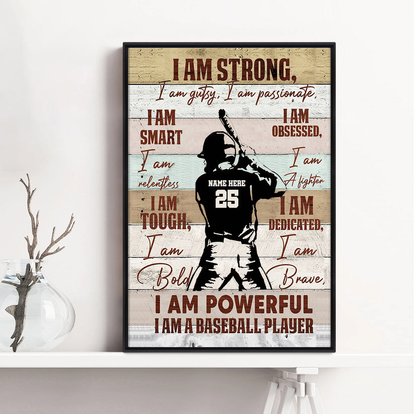 Personalized Baseball Canvas I Am A Baseball Player Motivational Wall Art Custom Name Number Home Decor for Son Boy Canvas 4