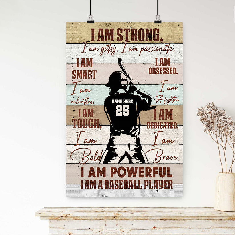 Personalized Baseball Canvas I Am A Baseball Player Motivational Wall Art Custom Name Number Home Decor for Son Boy Canvas 3