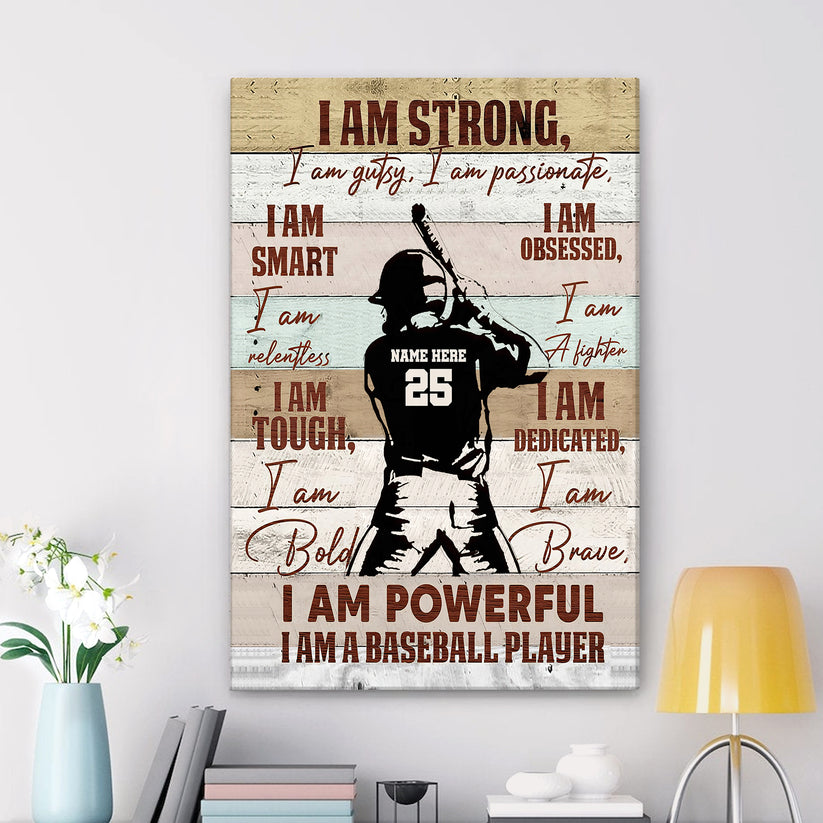 Personalized Baseball Canvas I Am A Baseball Player Motivational Wall Art Custom Name Number Home Decor for Son Boy Canvas