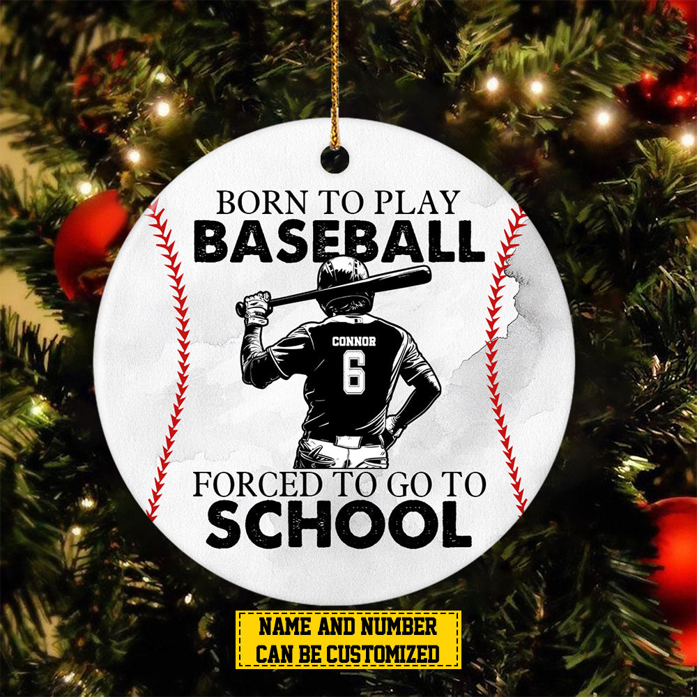 Personalized Baseball Boy Born To Play Baseball Xmas Circle Acrylic Gift For Baseball Lovers Ornament - OR03