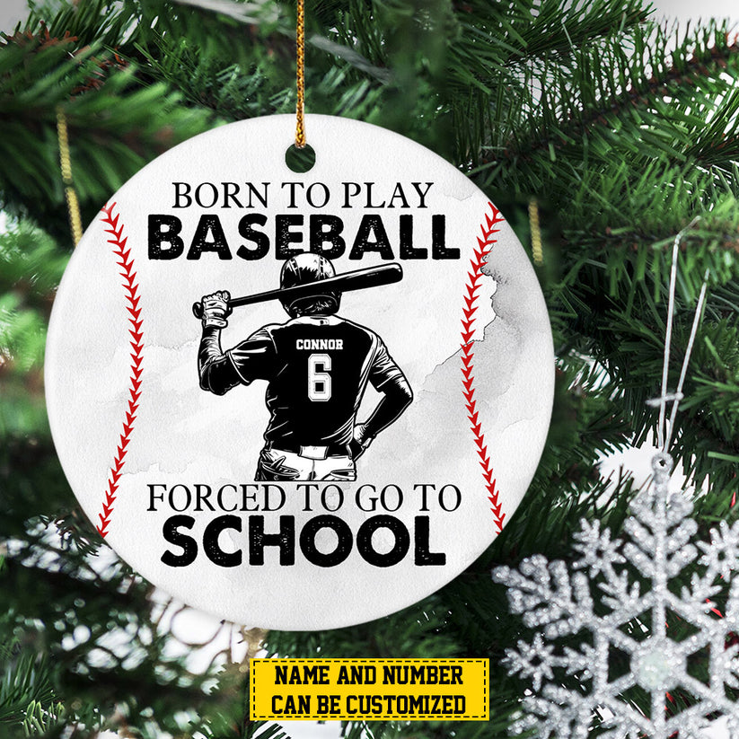 Personalized Baseball Boy Born To Play Baseball Xmas Circle Acrylic Gift For Baseball Lovers Ornament - OR03