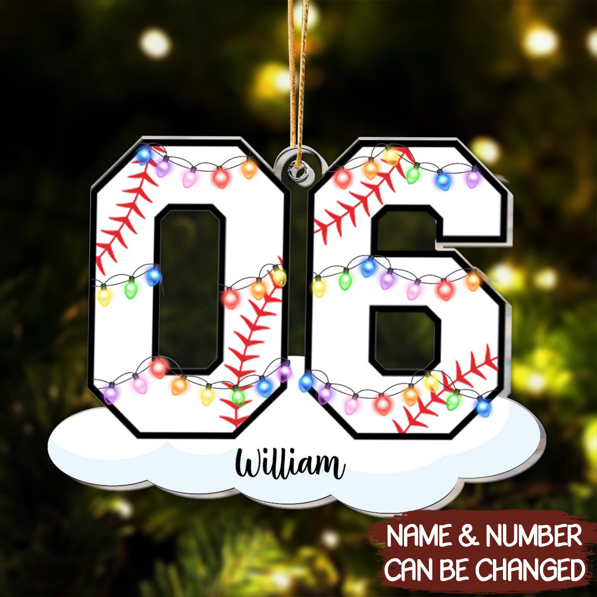 Baseball With Name and Number Christmas Light Personalized Ornament - OR01 5