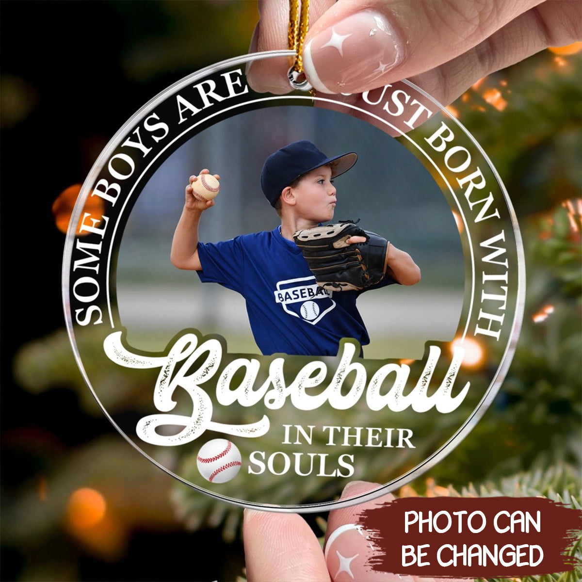 Born With Baseball In Their Souls Personalized Acrylic Photo Ornament - OR31 5