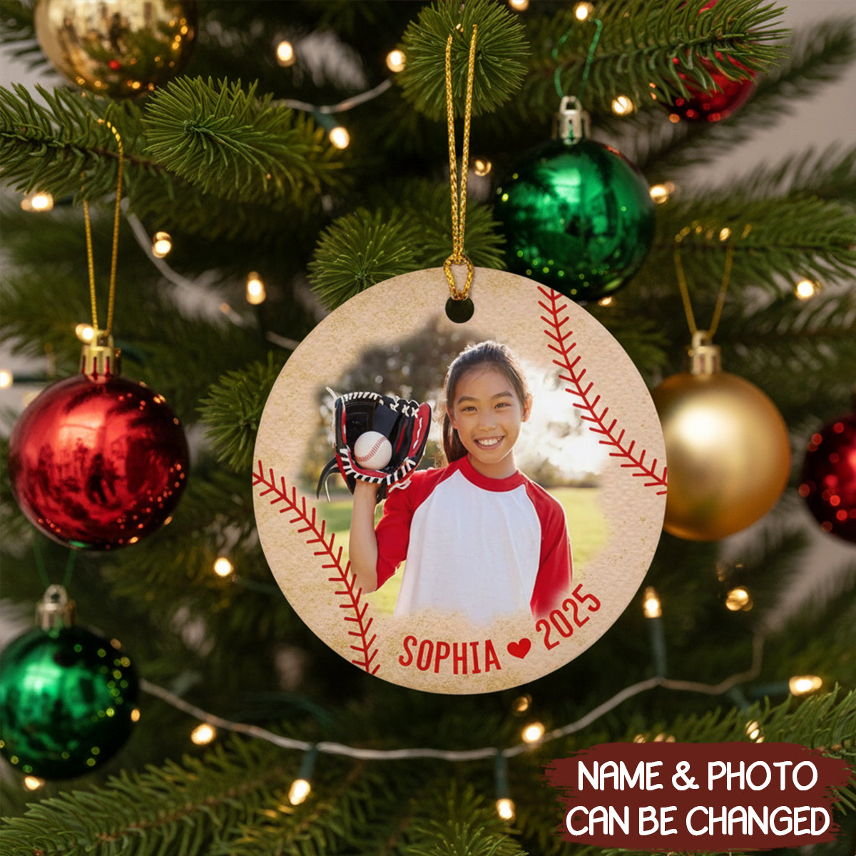 Personalized Picture Baseball Ornament Christmas 2025 Customized Name and Photo Gift for Baseball Lovers Sport Xmas Keepsake Player Ornament