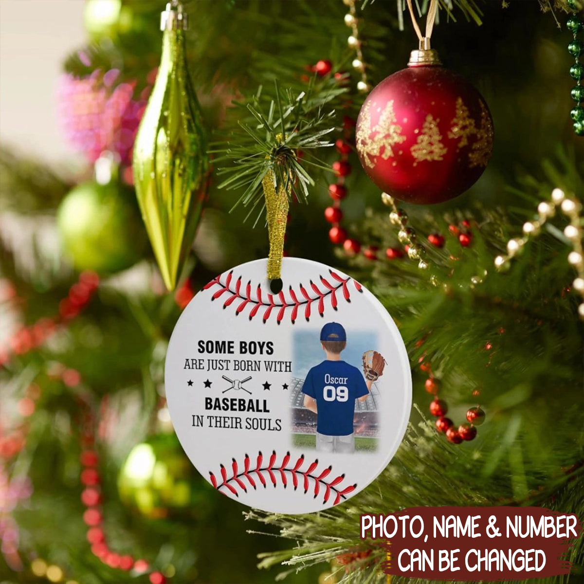 Personalized Christmas Ornament Some Boys Are Just Born With Baseball In Their Souls Custom Double Sided Ceramic Ornament Softball Round Hanging Decoration Xmas Gift Ornament 5