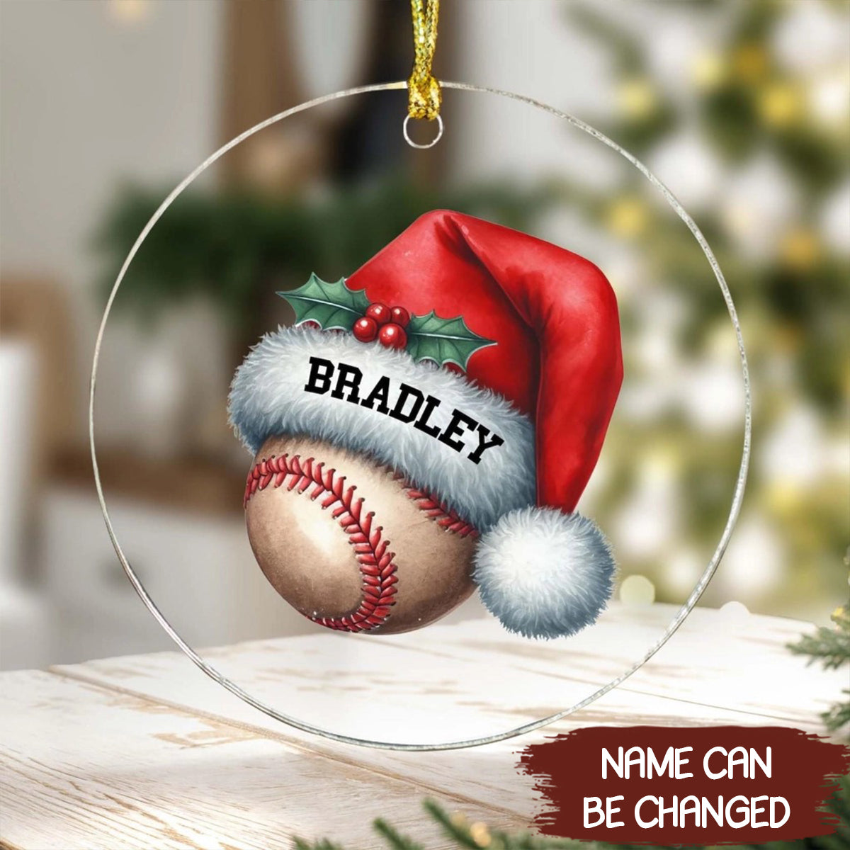 Personalized Baseball and Santa Hat Any Name Xmas Keepsake Festive Holiday Christmas Tree Hanging Decoration Gift Acrylic Ornament - OR24 6