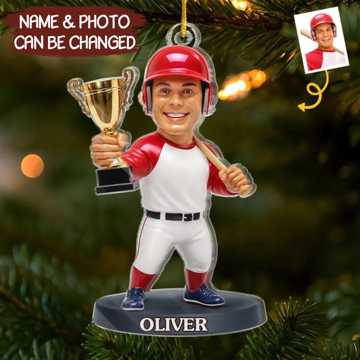 Custom Photo Personalized Christmas Birthday Sport Gifts For Sports Lovers Deck The Halls With Baseballs Acrylic Ornament - OR12 5