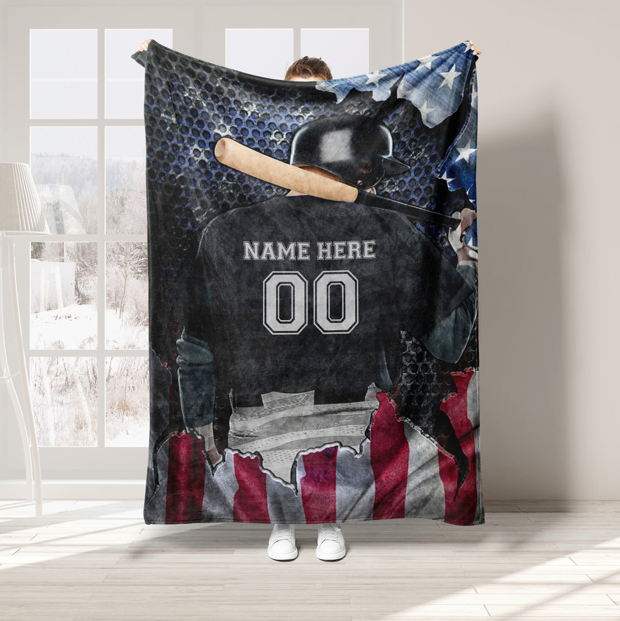 Personalized Baseball Blanket Custom Name Number Soft Cozy Sherpa Fleece Blanket