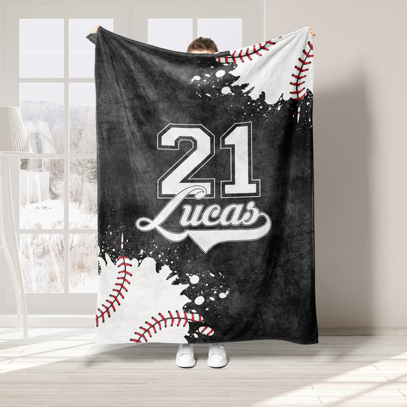 Baseball Fleece Throw Blanket, Personalized with Custom Name Number, Sport Gift Blanket 4