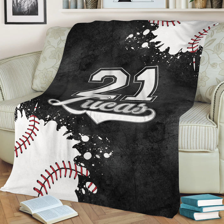 Baseball Fleece Throw Blanket, Personalized with Custom Name Number, Sport Gift Blanket 3