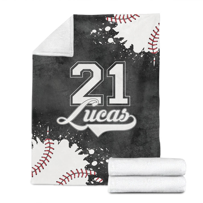 Baseball Fleece Throw Blanket, Personalized with Custom Name Number, Sport Gift Blanket