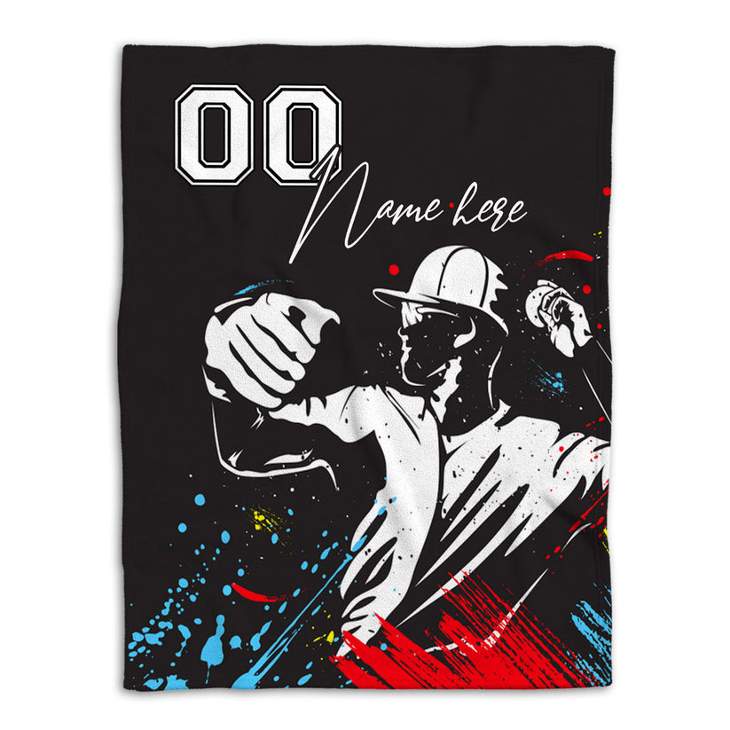 Personalized Baseball Blanket Custom Name Number Baseball Boy Sherpa Fleece Soft Cozy Plush Throw Blanket