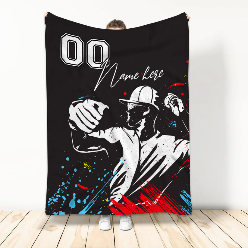 Personalized Baseball Blanket Custom Name Number Baseball Boy Sherpa Fleece Soft Cozy Plush Throw Blanket
