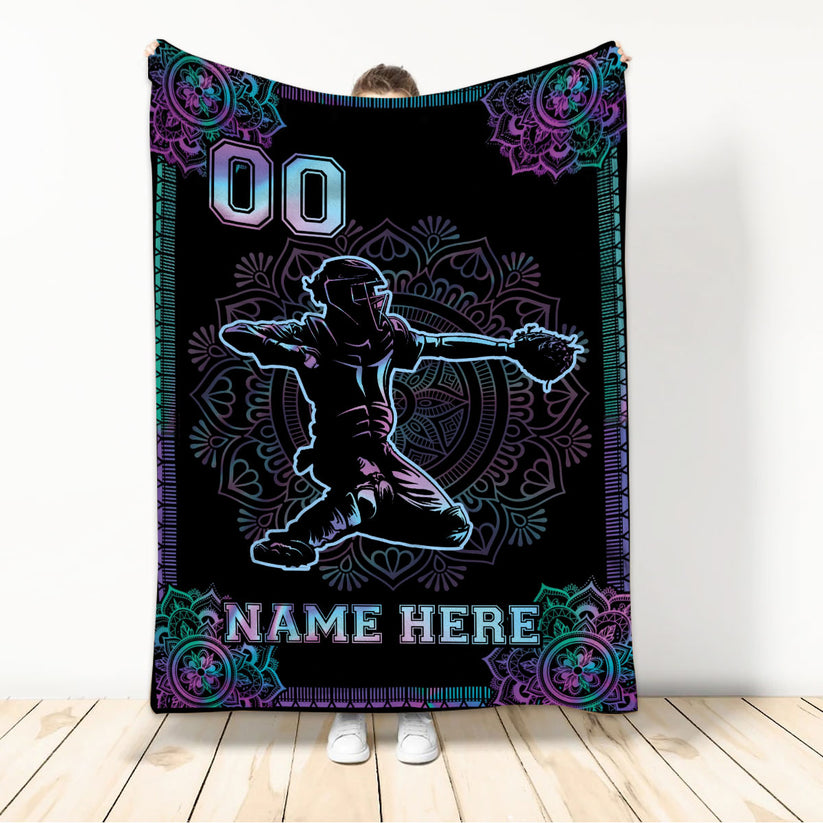 Personalized Baseball Blanket Custom Name Number Baseball Boy Sherpa Fleece Soft Cozy Plush Throw Blanket