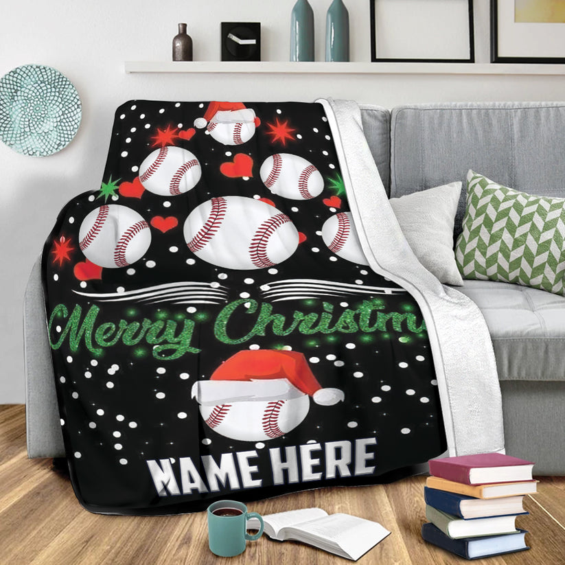 Personalized Baseball Blanket Custom Name Baseball Boy Christmas Fleece Soft Cozy Plush Throw Blanket