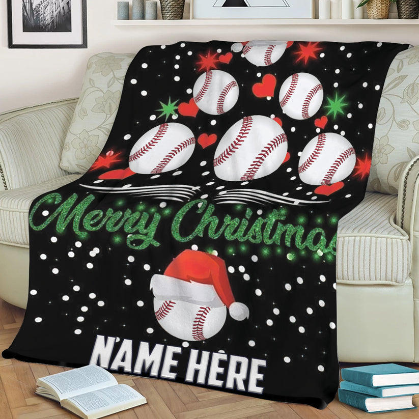 Personalized Baseball Blanket Custom Name Baseball Boy Christmas Fleece Soft Cozy Plush Throw Blanket