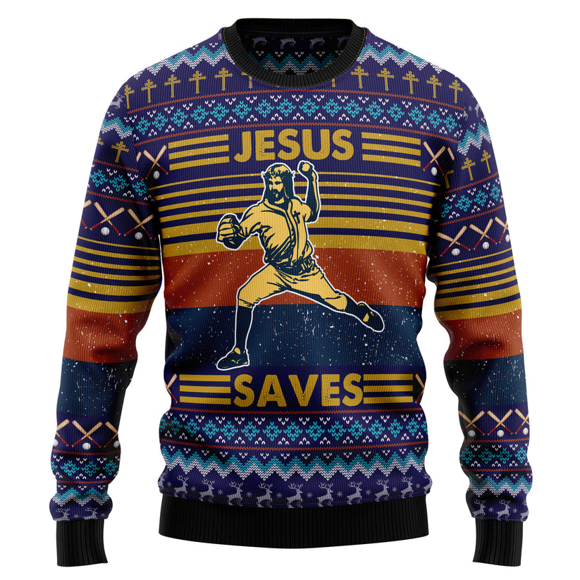 Baseball Jesus Save Christmas Sweater - SW06